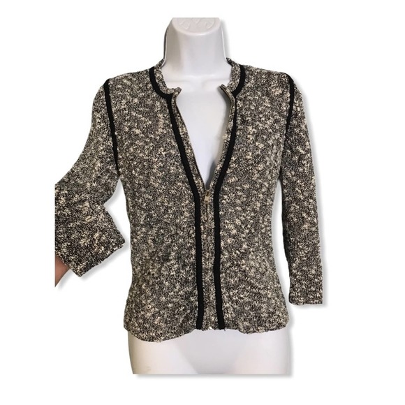 Ann Taylor | Detailed Chic Tweed Zip-Down Cardigan - Picture 1 of 8